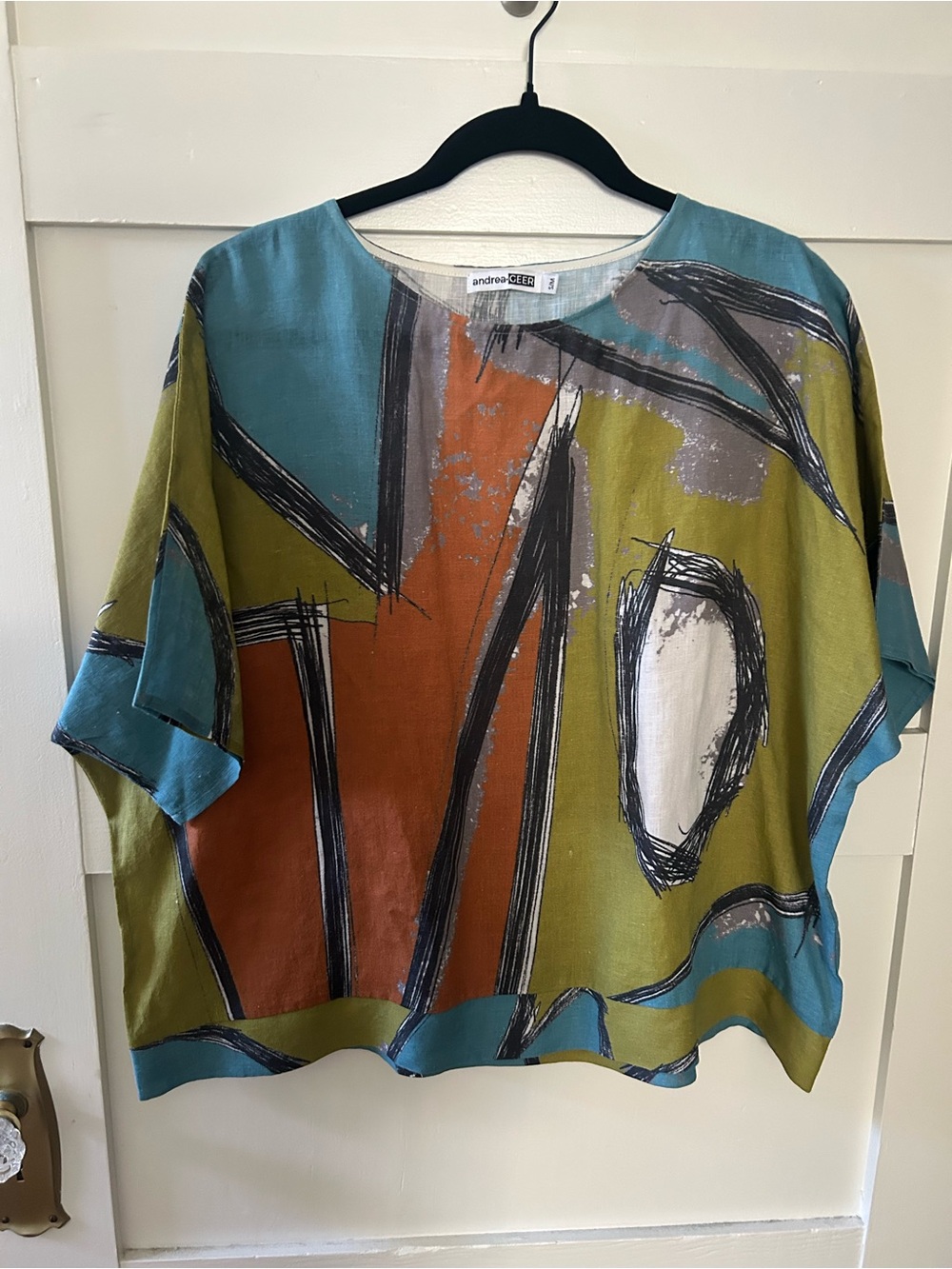 Abstract Brushstroke Boxy Tunic in Olive & Teal by andrea CREWS